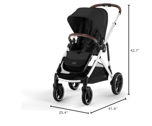 Cybex Gazelle S All-in-One Toddler and Baby Stroller with Over 20 Modular Configurations, Ergonomic Near-Flat Recline, Shopper Basket, and Compact Fold, Moon Black, Silver Frame