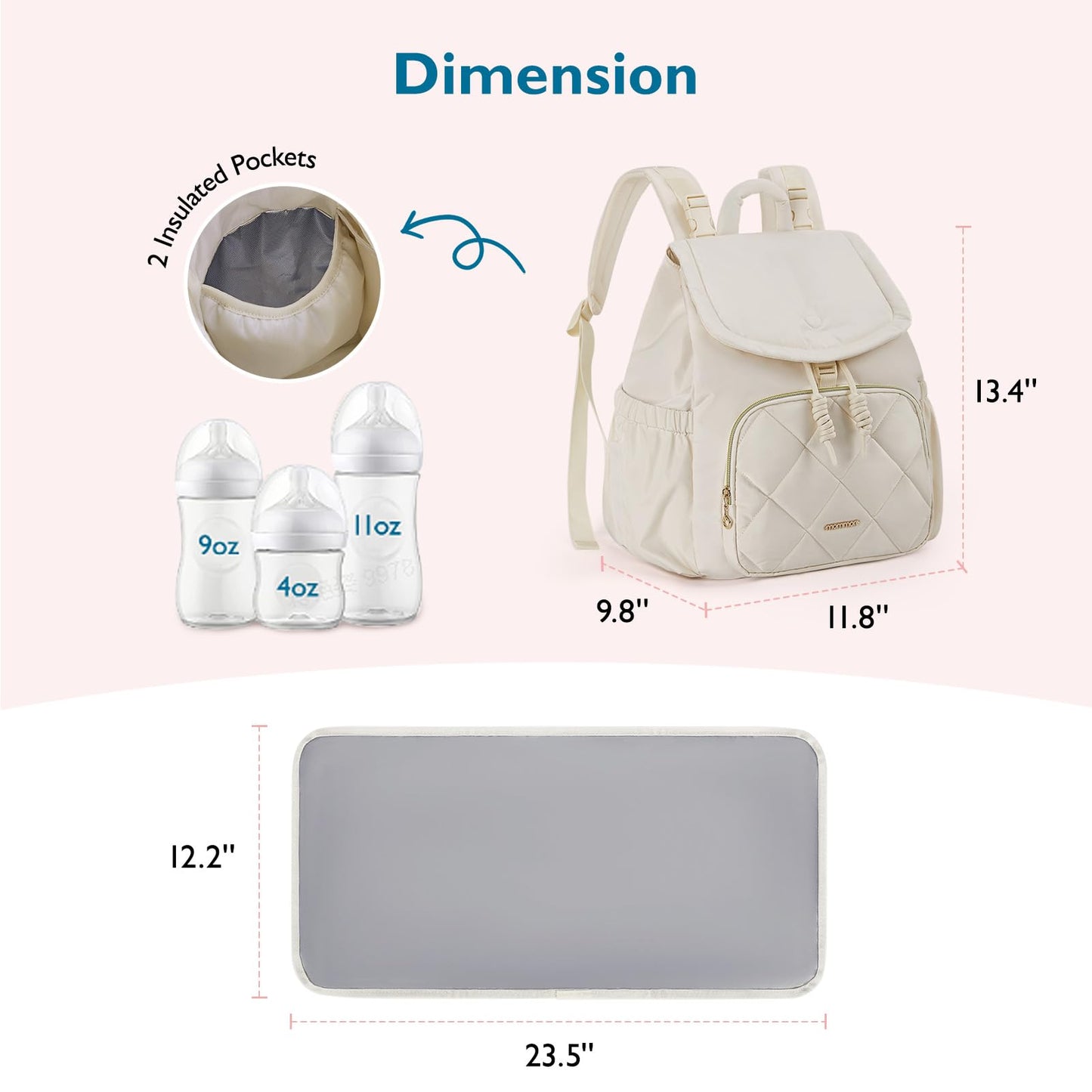 mommore Diaper Bag Backpack, Small Diaper Backpack for Travel, Drawstring Puffer Diaper Bag, Lightweight Quilted Baby Bag with Stroller Straps, Changing Pad
