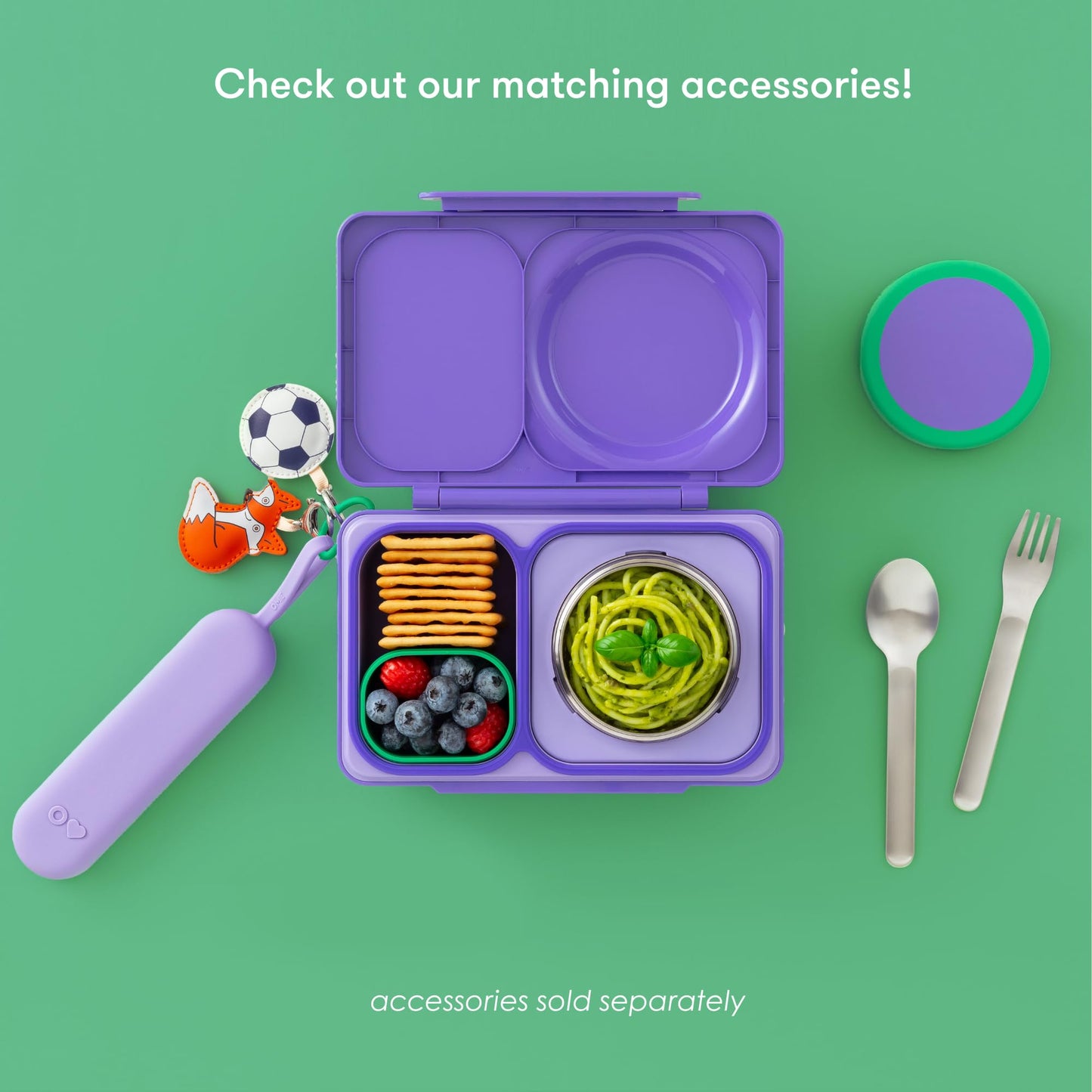 Omie OmieBox UP bento Box for Kids | Insulated Lunch Box | Leak Proof Vacuum Insulated Thermal Food jar | Cooler ice Pack | 2 Compartments (Galaxy Purple)
