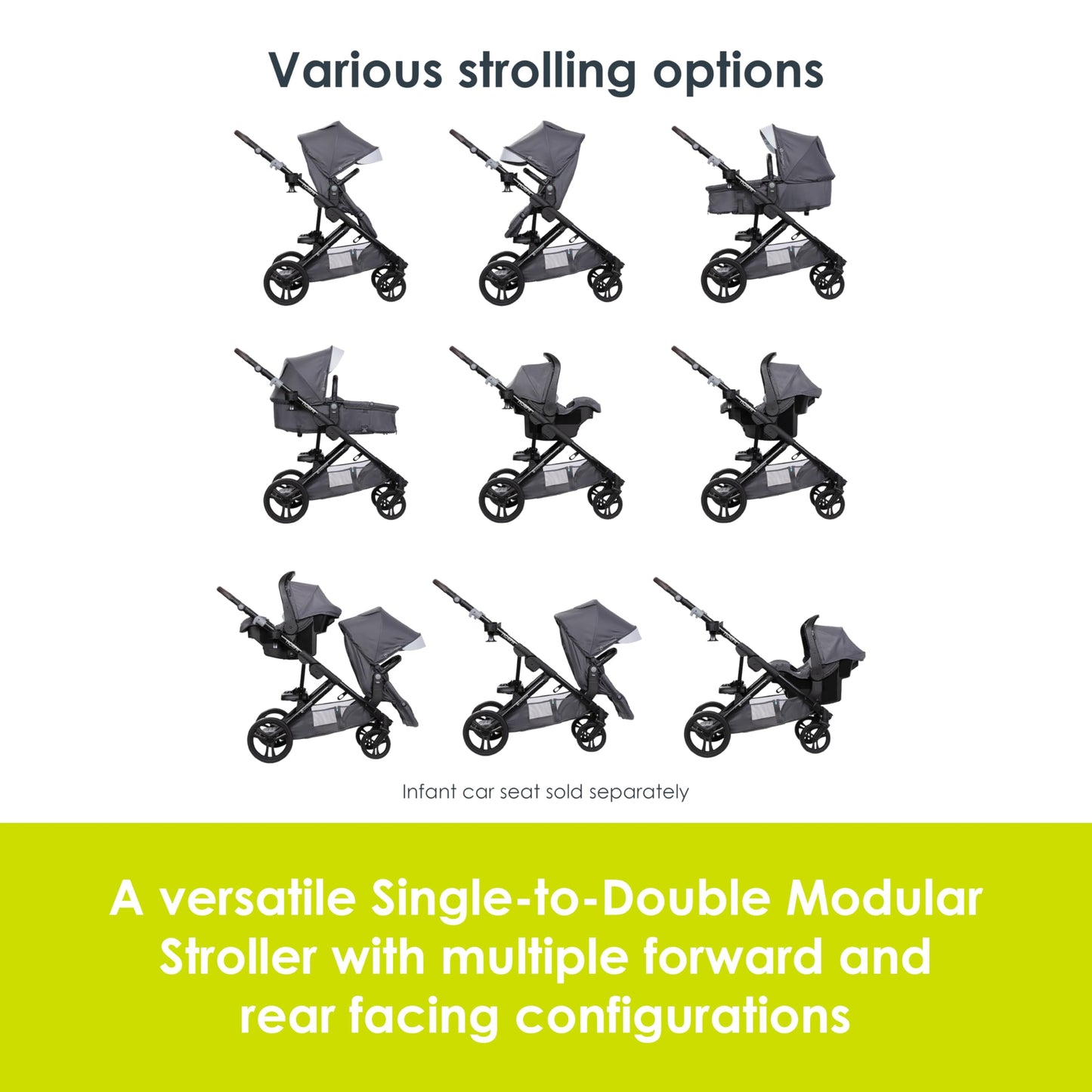 Baby Trend Morph Single to Double Modular Stroller, Dash Grey