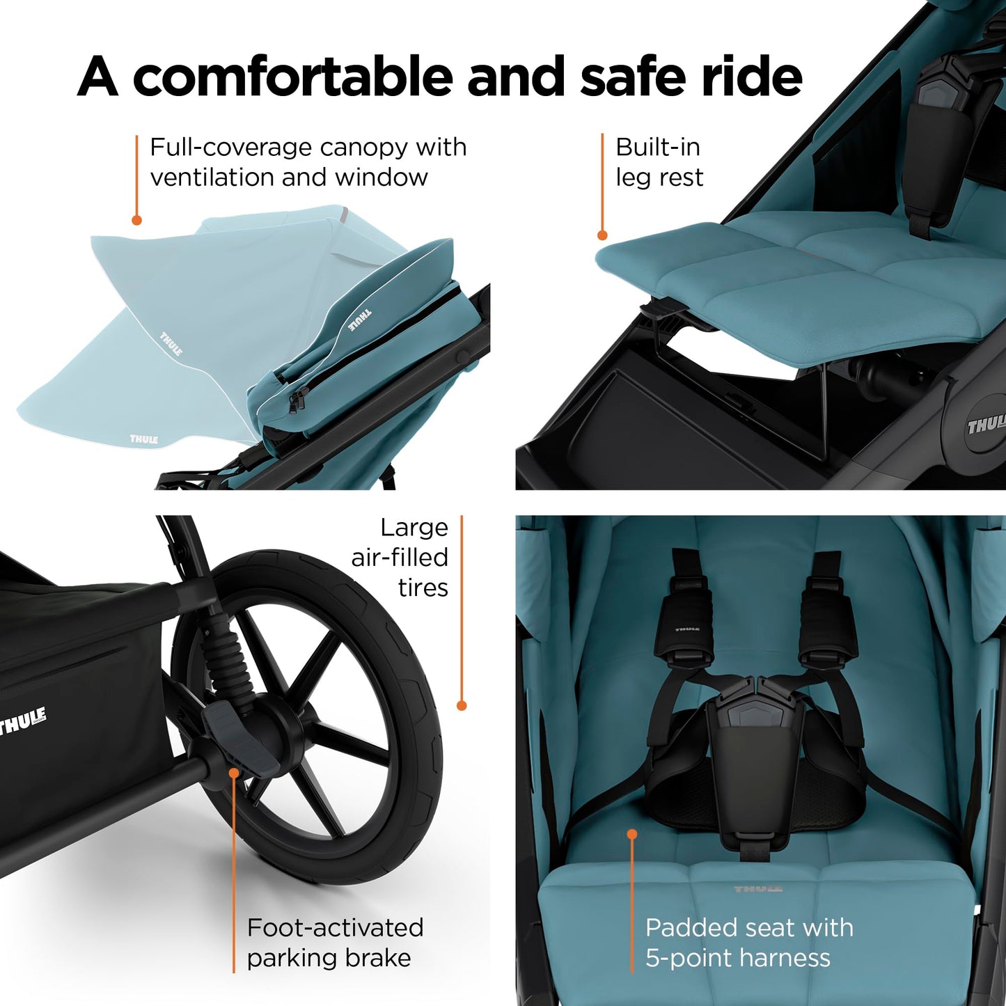 Thule Urban Glide 3 Single Child All-Terrain Stroller, Full-Suspension System, Air-Filled Tires, Upright seat with Adjustable Recline and Built-in legrest, Black