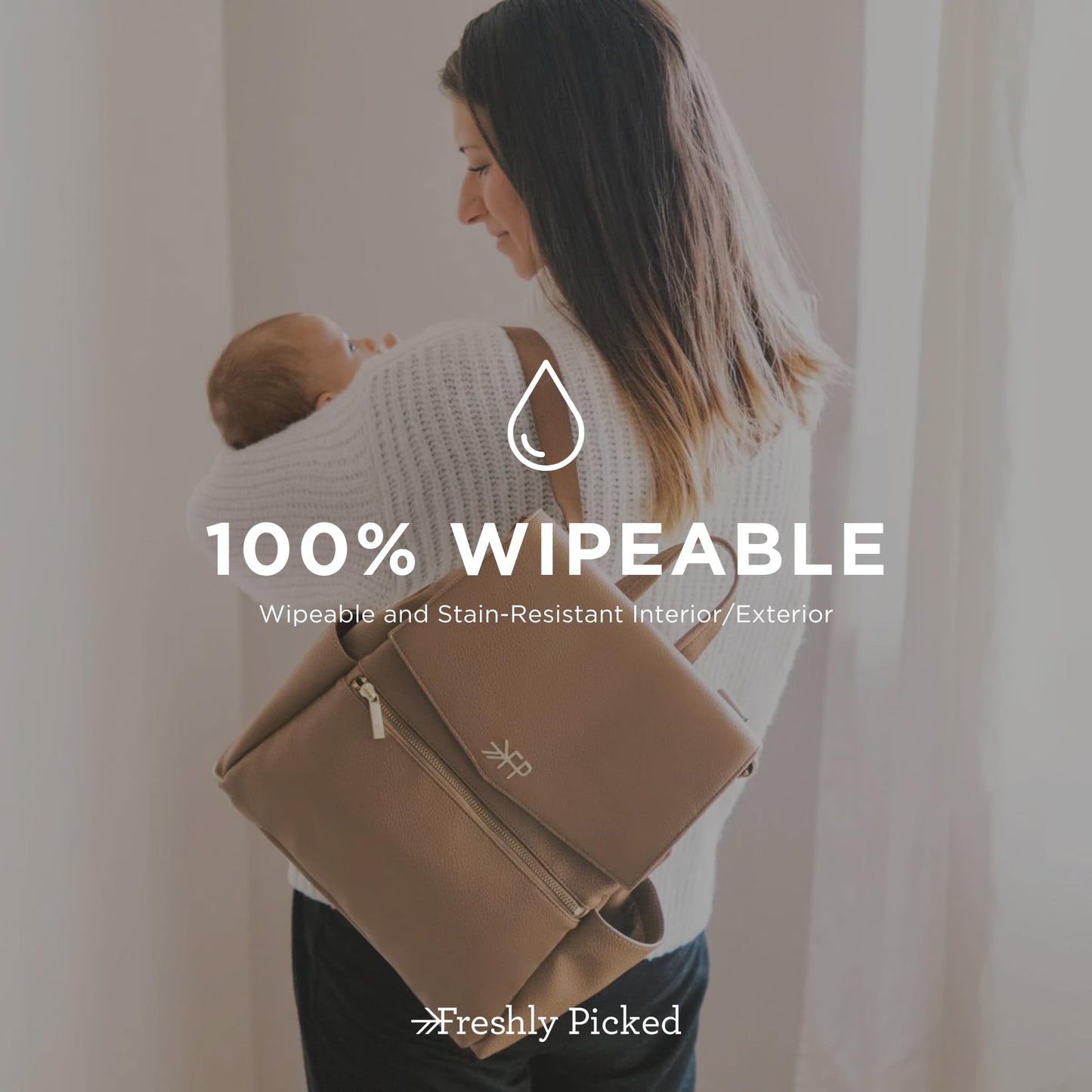 Freshly Picked Mini Diaper Bag II Backpack – Premium Vegan Leather Small Baby Bag with Changing Pad, Compact, Lightweight & Stylish for Moms On-the-Go, Toffee