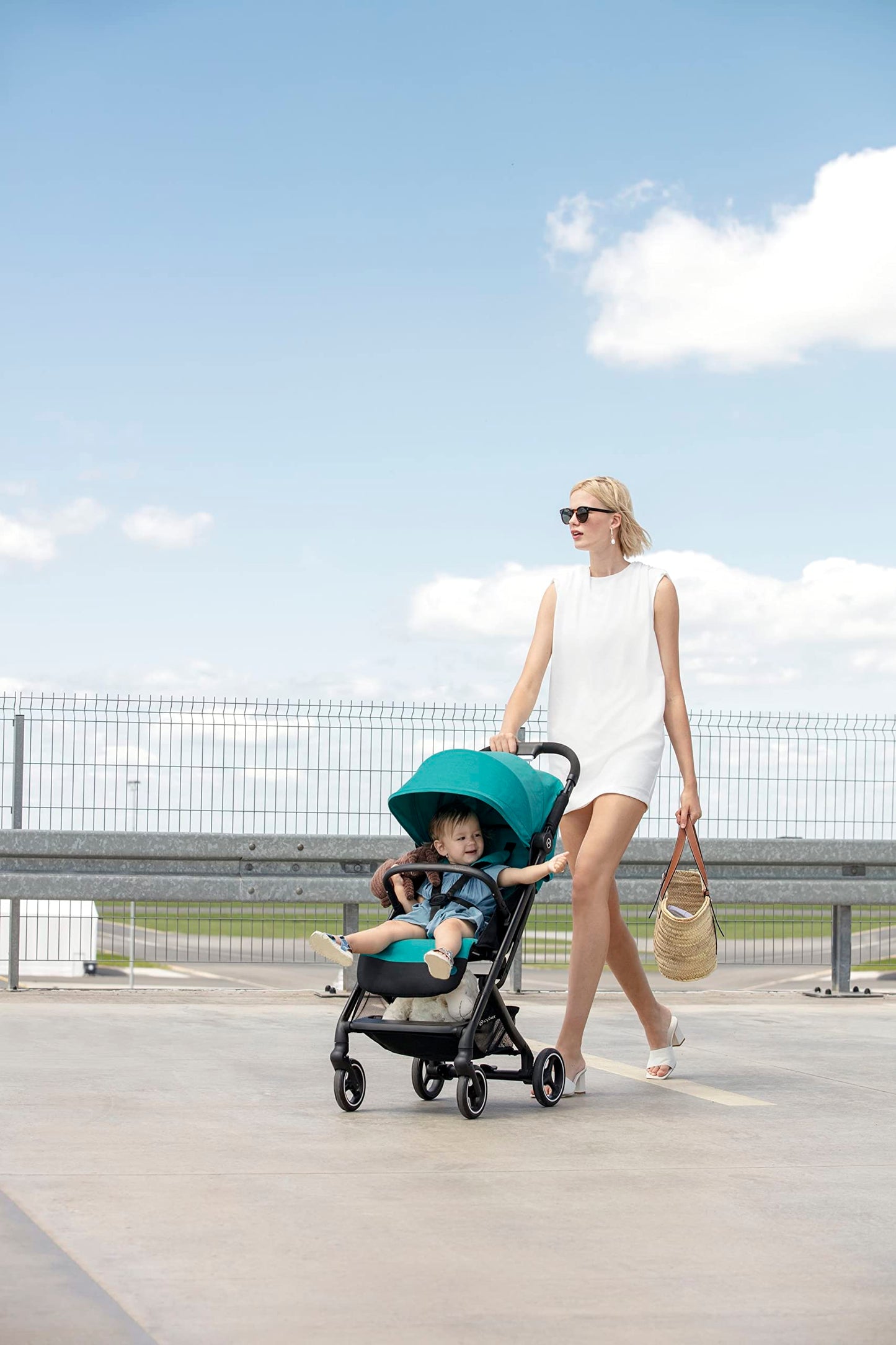 CYBEX Beezy Stroller, Lightweight Baby Stroller, Compact Fold, Compatible with All CYBEX Infant Seats, Stands for Storage, Easy to Carry, Multiple Recline Positions, Travel Stroller, River Blue