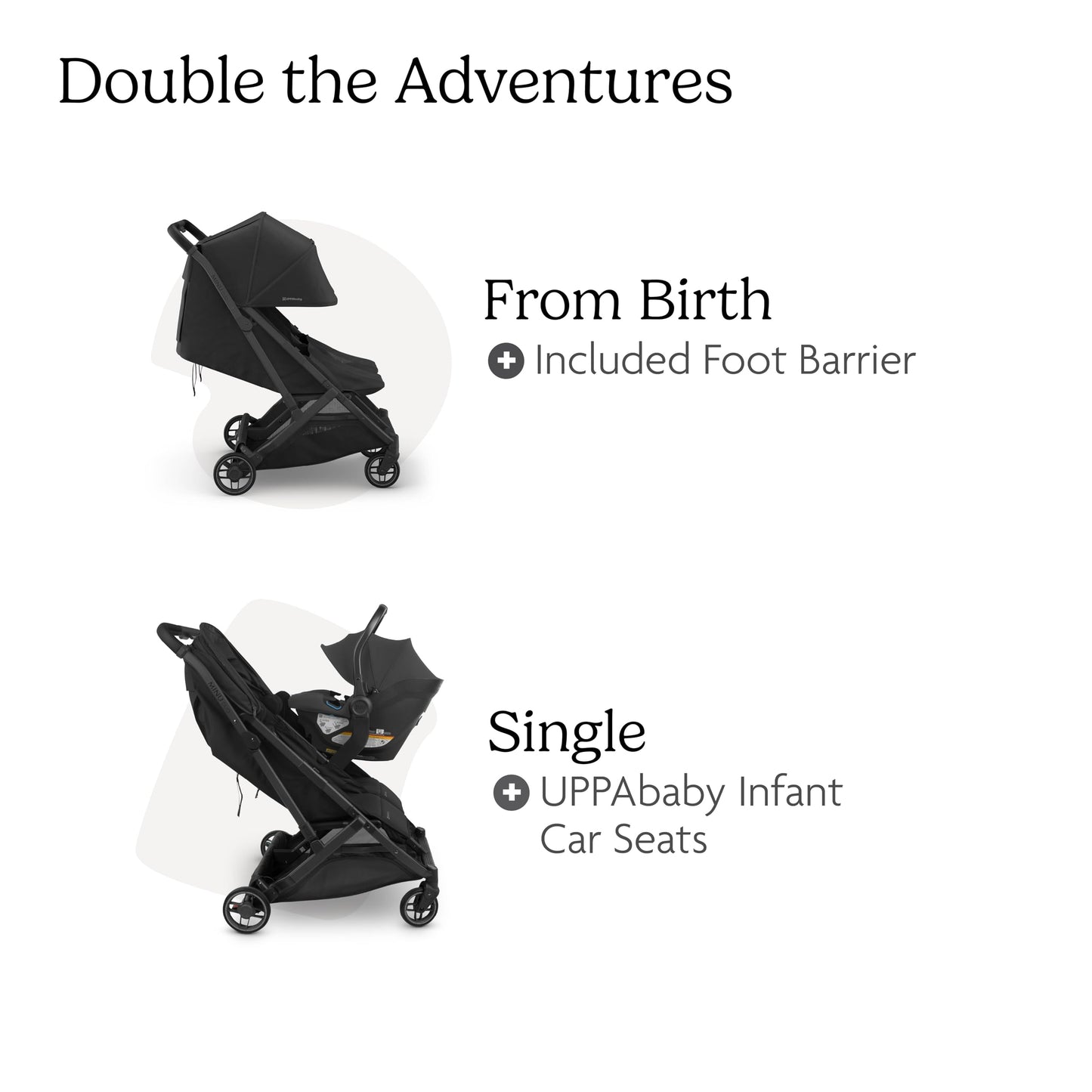 UPPAbaby Minu Duo Side-by-Side Double Stroller - Lightweight + Compact Design for Travel - Easy Fold- from Birth to Toddler - Independent Recline - Jake (Charcoal/Carbon Frame/Black Leather)