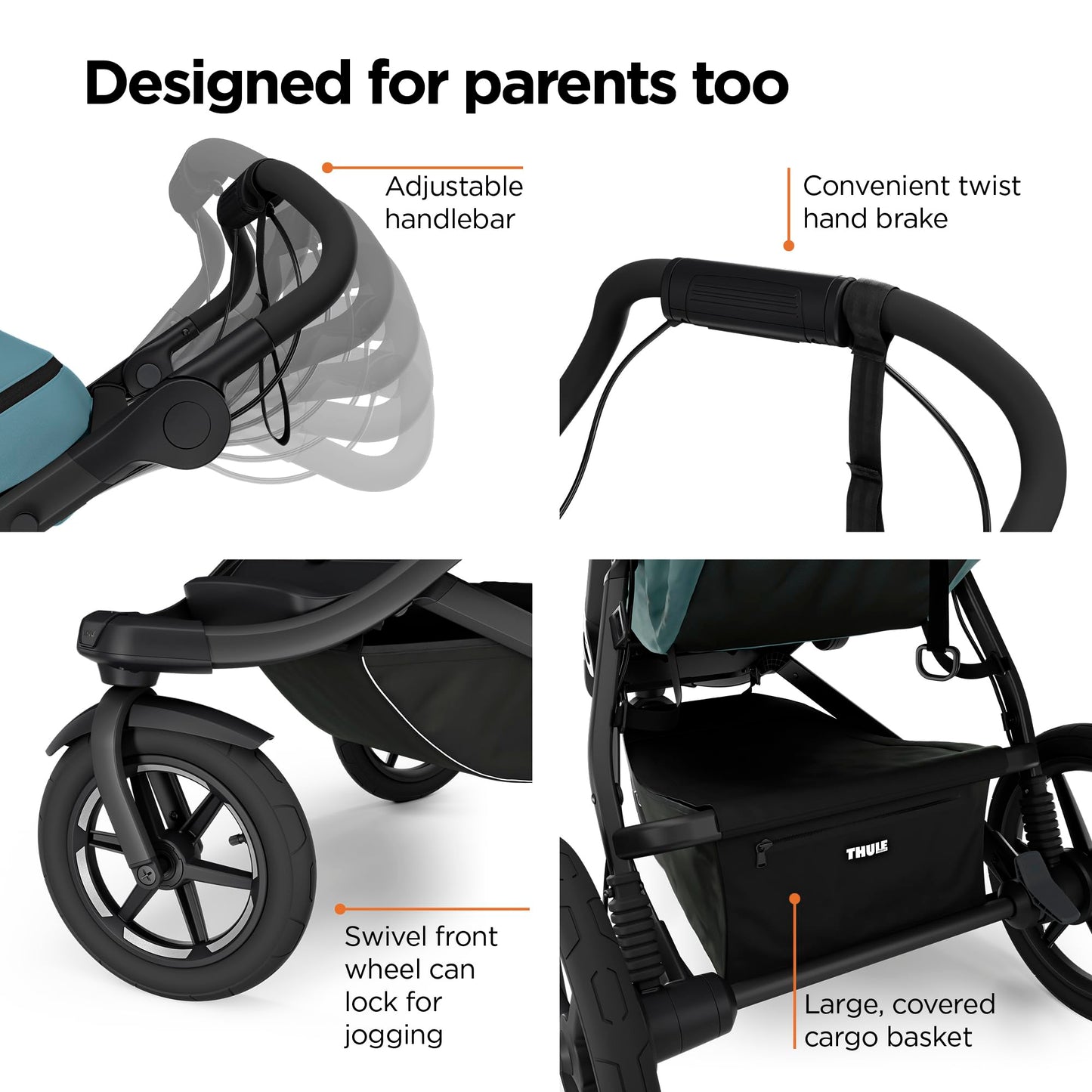 Thule Urban Glide 3 Single Child All-Terrain Stroller, Full-Suspension System, Air-Filled Tires, Upright seat with Adjustable Recline and Built-in legrest, Black