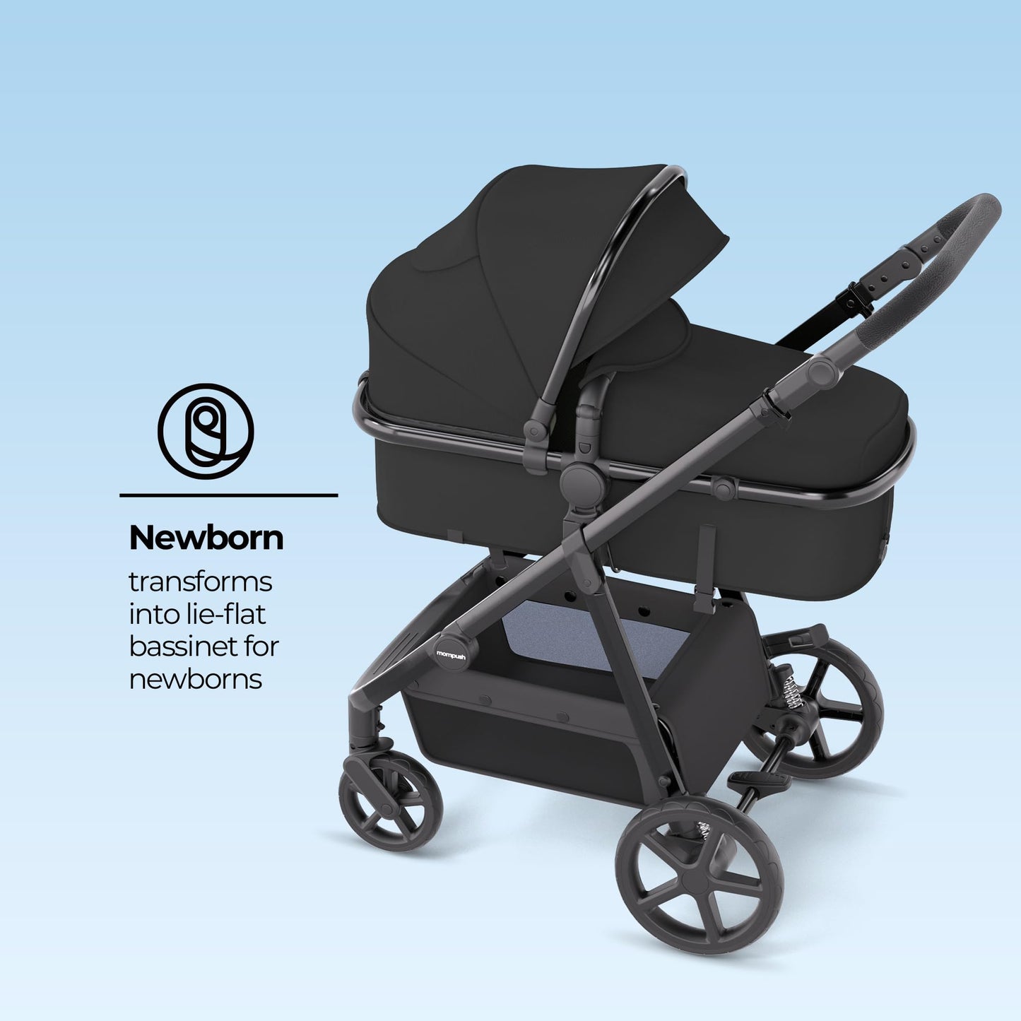 Mompush Meteor2 Baby Stroller 2-in-1 with Newborn Mode, Compatible with Infant Car Seat Adapter Included, Full-Size Bassinet Strollers for Family Outings