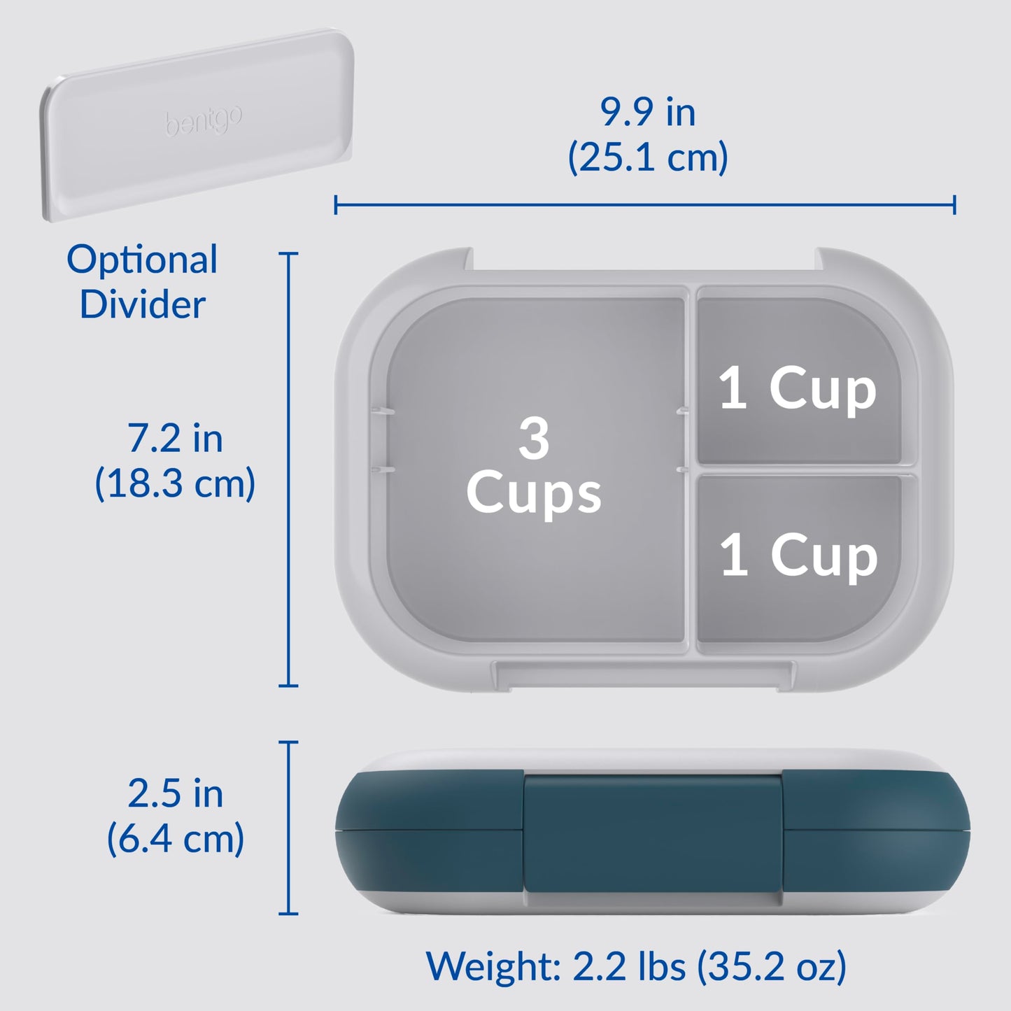 Bentgo Chill Max Leak-Proof XL Lunch Box - Included Ice Pack Keeps Food Cold; 5-Cup Capacity for Adults & Ages 8+, 3 or 4 Compartment Bento Box, BPA-Free, Dishwasher Safe (Fog & Deep Teal)