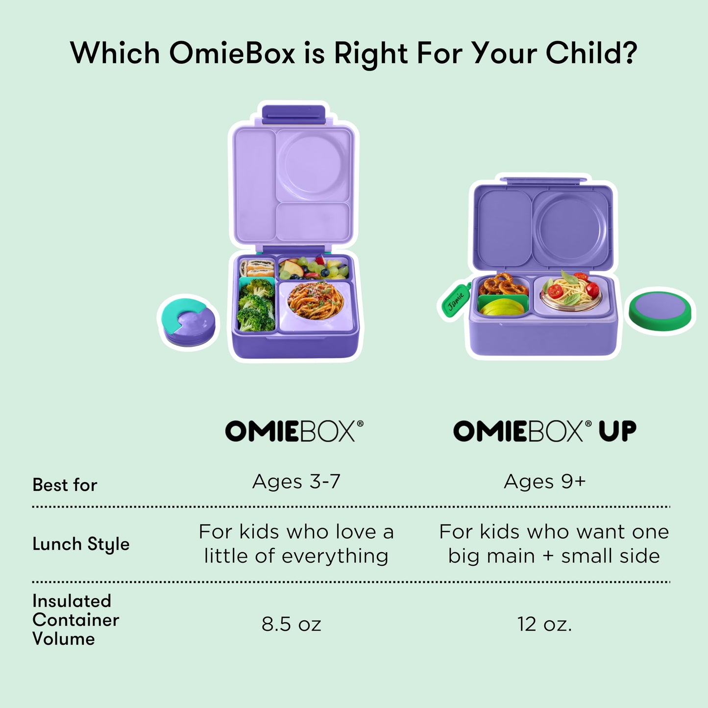 Omie OmieBox UP bento Box for Kids | Insulated Lunch Box | Leak Proof Vacuum Insulated Thermal Food jar | Cooler ice Pack | 2 Compartments (Galaxy Purple)