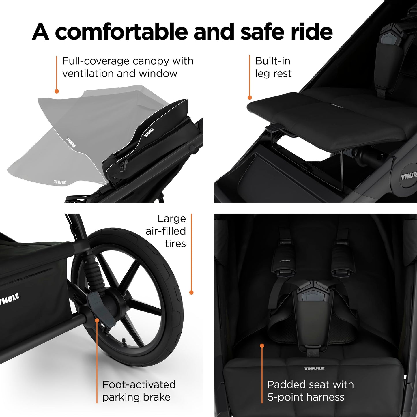 Thule Urban Glide 4-Wheel Single Child All-Terrain Stroller, Full-Suspension System, Air-Filled Tires, Upright seat with Adjustable Recline and Built-in Leg Rest, Baby Stroller