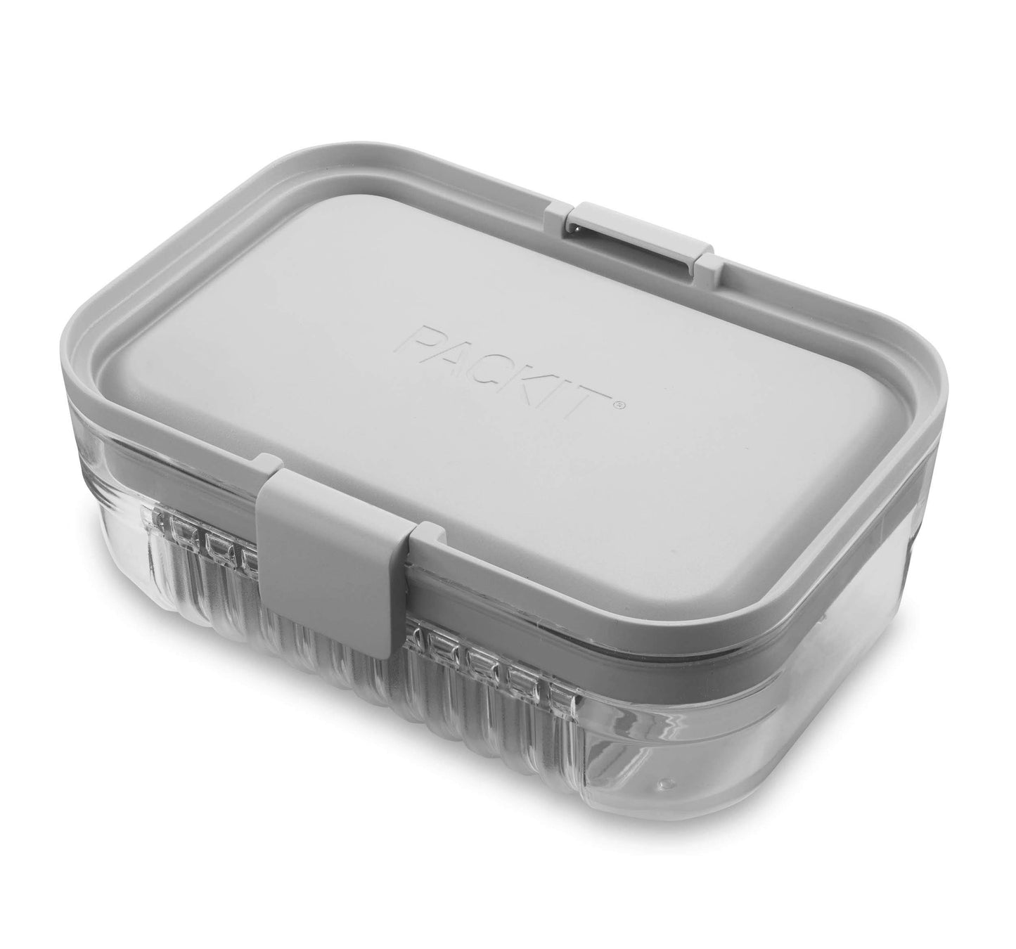 PackIt Mod Lunch Bento Food Storage Container, Steel Gray, Shatterproof Crystal Clear Base, with Leak-resistant Dividers and Lid, Microwavable, Dishwasher Safe, Perfect for Meal Prep