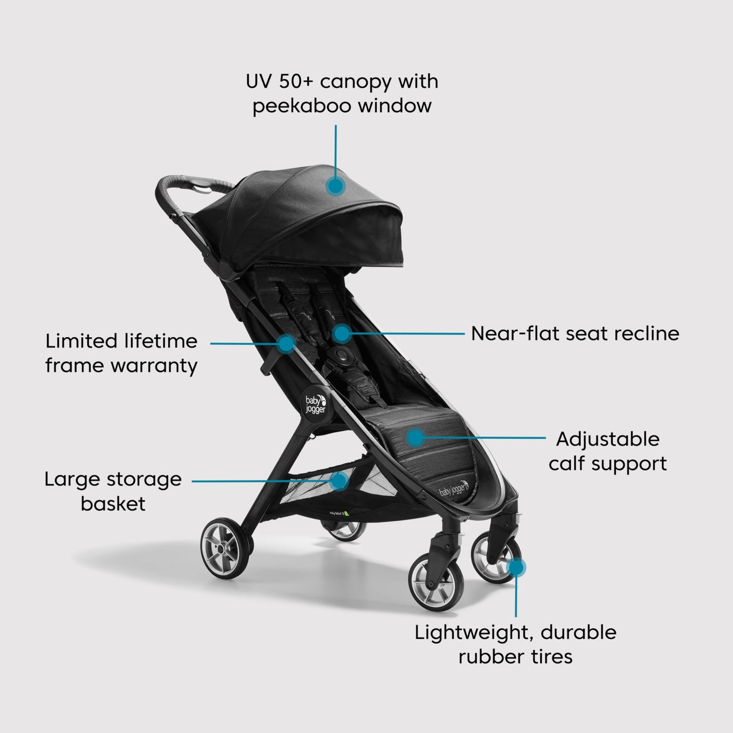 Baby Jogger City Tour 2 Ultra-Compact Carry-On Approved Travel Stroller in Pitch Black Lightweight Easy Fold Ideal for Traveling and Everyday Adventures