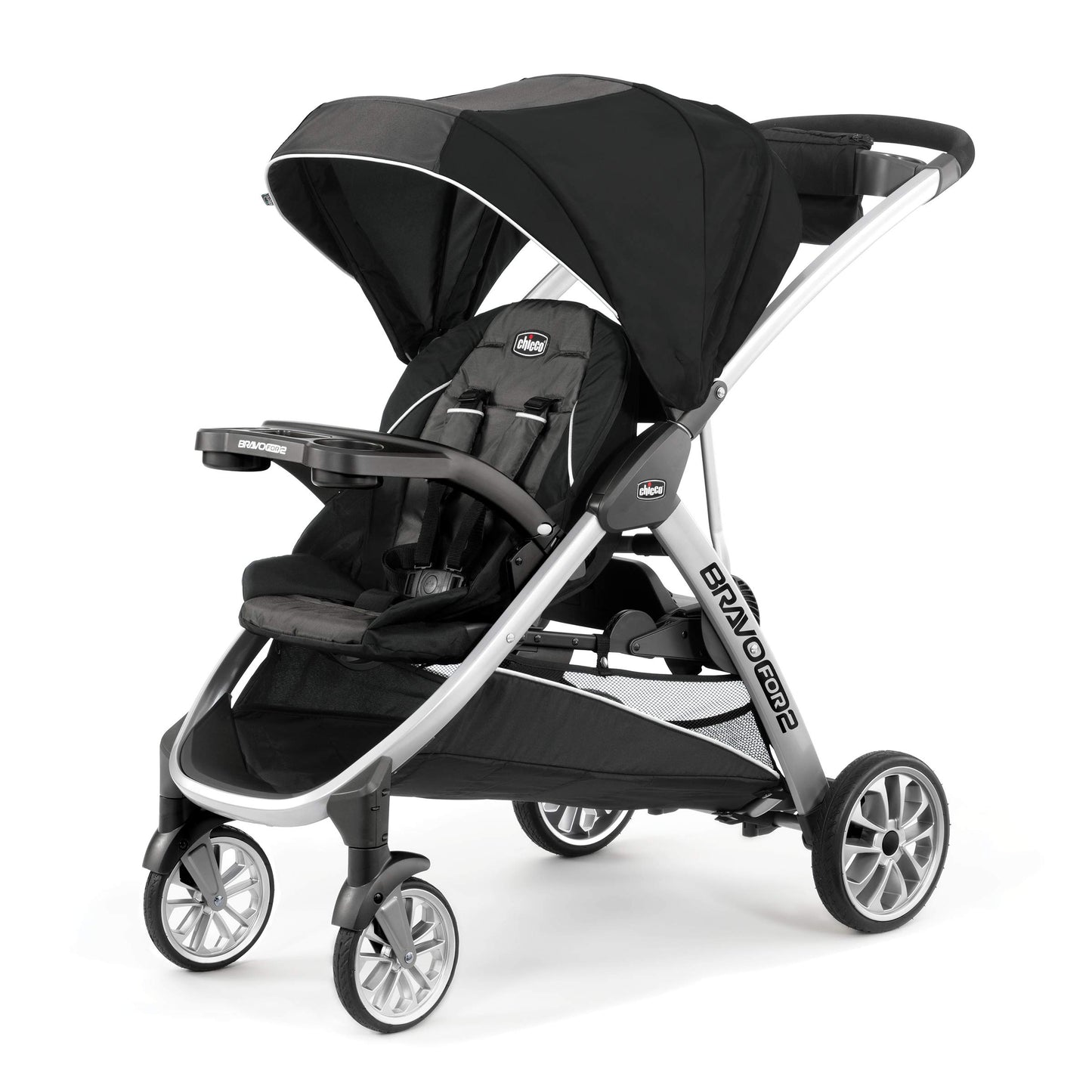 Chicco BravoFor2 Standing/Sitting Double Stroller - Iron | Black/Grey