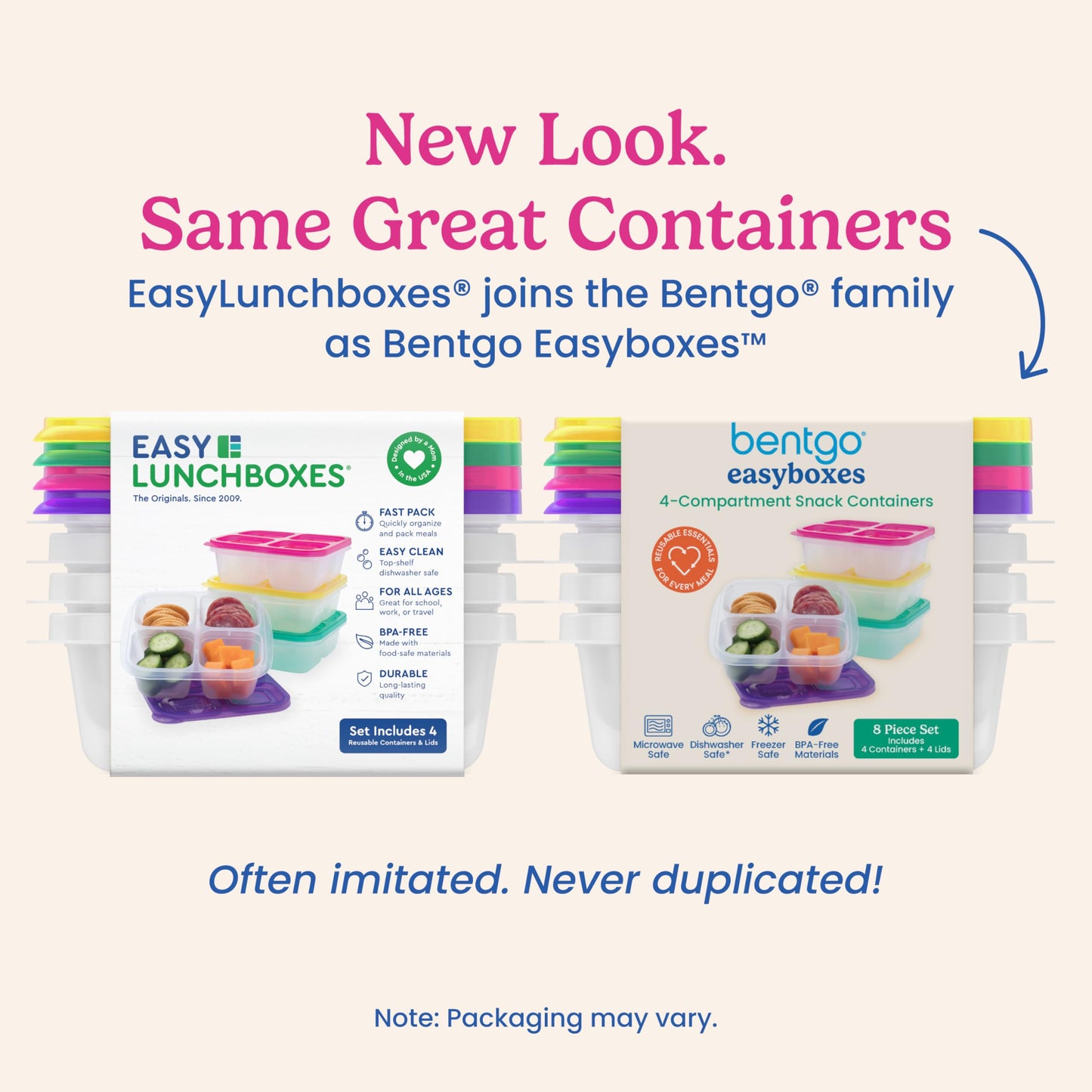 Bentgo Easyboxes 4-Compartment Snack Containers - 8-Piece Set with 4 Trays & 4 Custom-Fit Lids to Seal in Freshness - Reusable Food Storage & Meal Prep Bento BPA-Free Containers (Brights)
