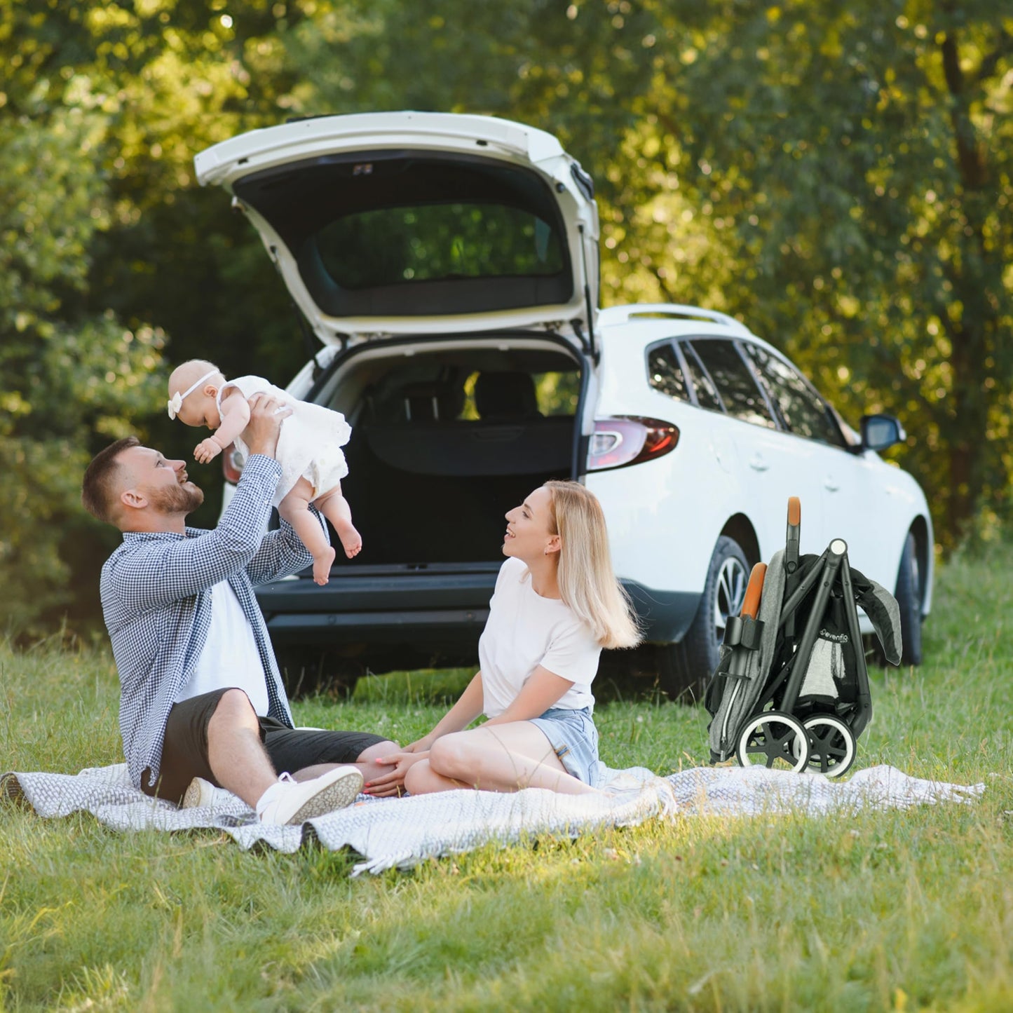 Evenflo Travel Stroller, Self-Folding, Lightweight, Fits Baby Car Seat, Gold Otto, Moonstone