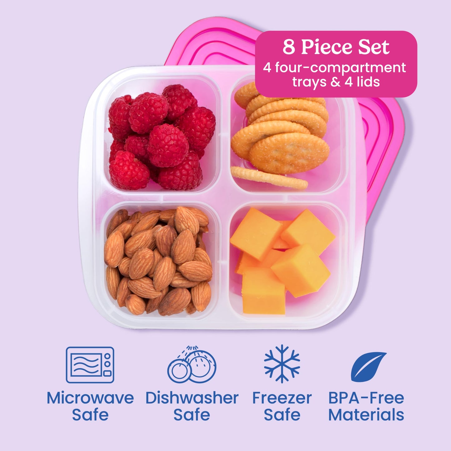 Bentgo Easyboxes 4-Compartment Snack Containers - 8-Piece Set with 4 Trays & 4 Custom-Fit Lids to Seal in Freshness - Reusable Food Storage & Meal Prep Bento BPA-Free Containers (Brights)