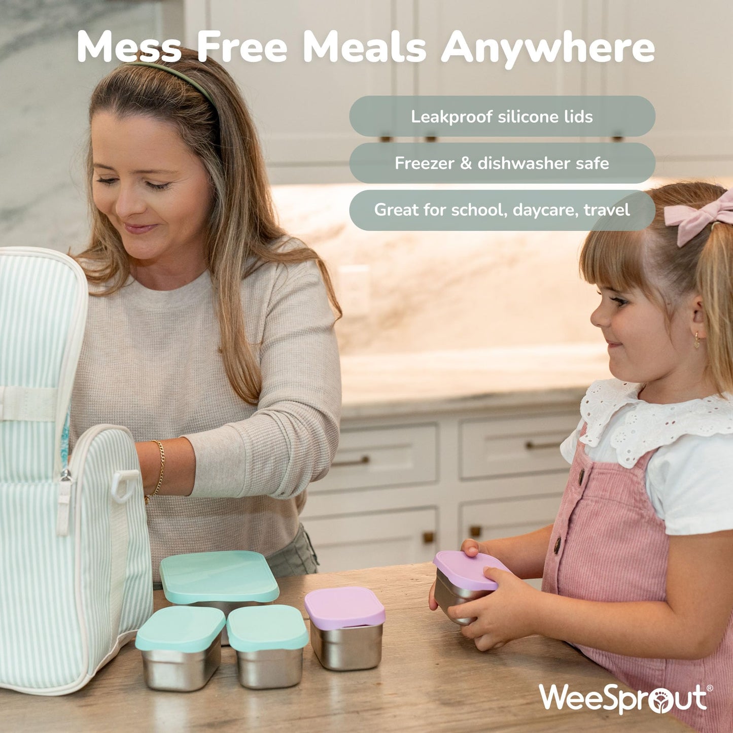 WeeSprout Stainless Steel Lunch Box Set - 750mL & 230mL Food Storage Nested Bento Boxes with Food Grade Silicone Lid - Leak Proof - Freezer Safe (Matte Blue)