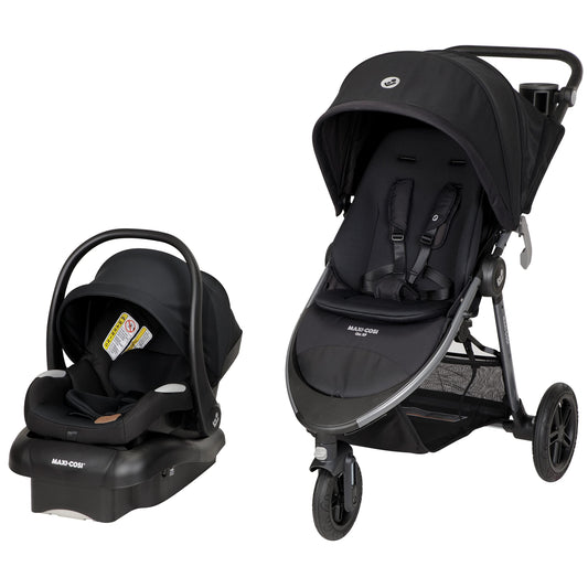 Maxi-Cosi Gia XP Luxe Travel System Stroller and Car Seat, Nimble 3-Wheel Maneuverability, All-Terrain Tires, Front-Wheel Suspension, Midnight Black