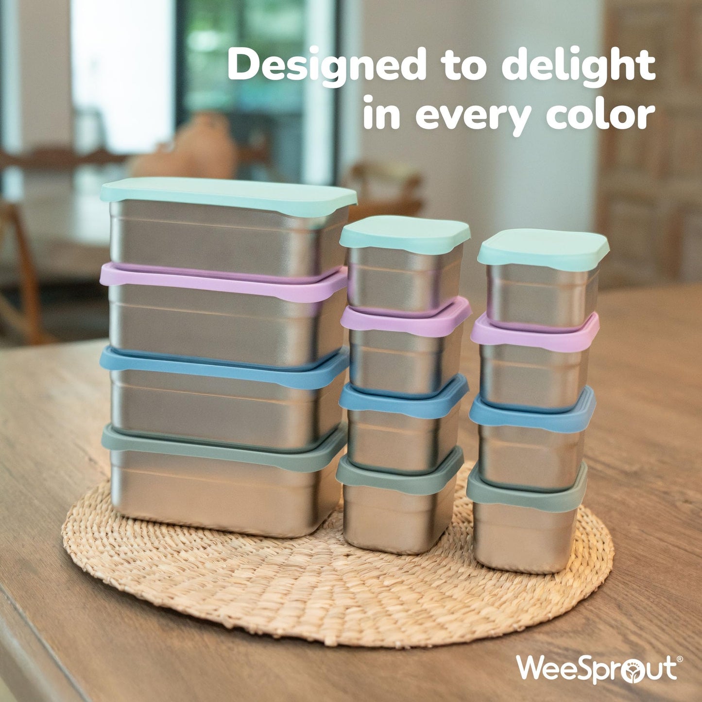 WeeSprout Stainless Steel Lunch Box Set - 750mL & 230mL Food Storage Nested Bento Boxes with Food Grade Silicone Lid - Leak Proof - Freezer Safe (Matte Blue)