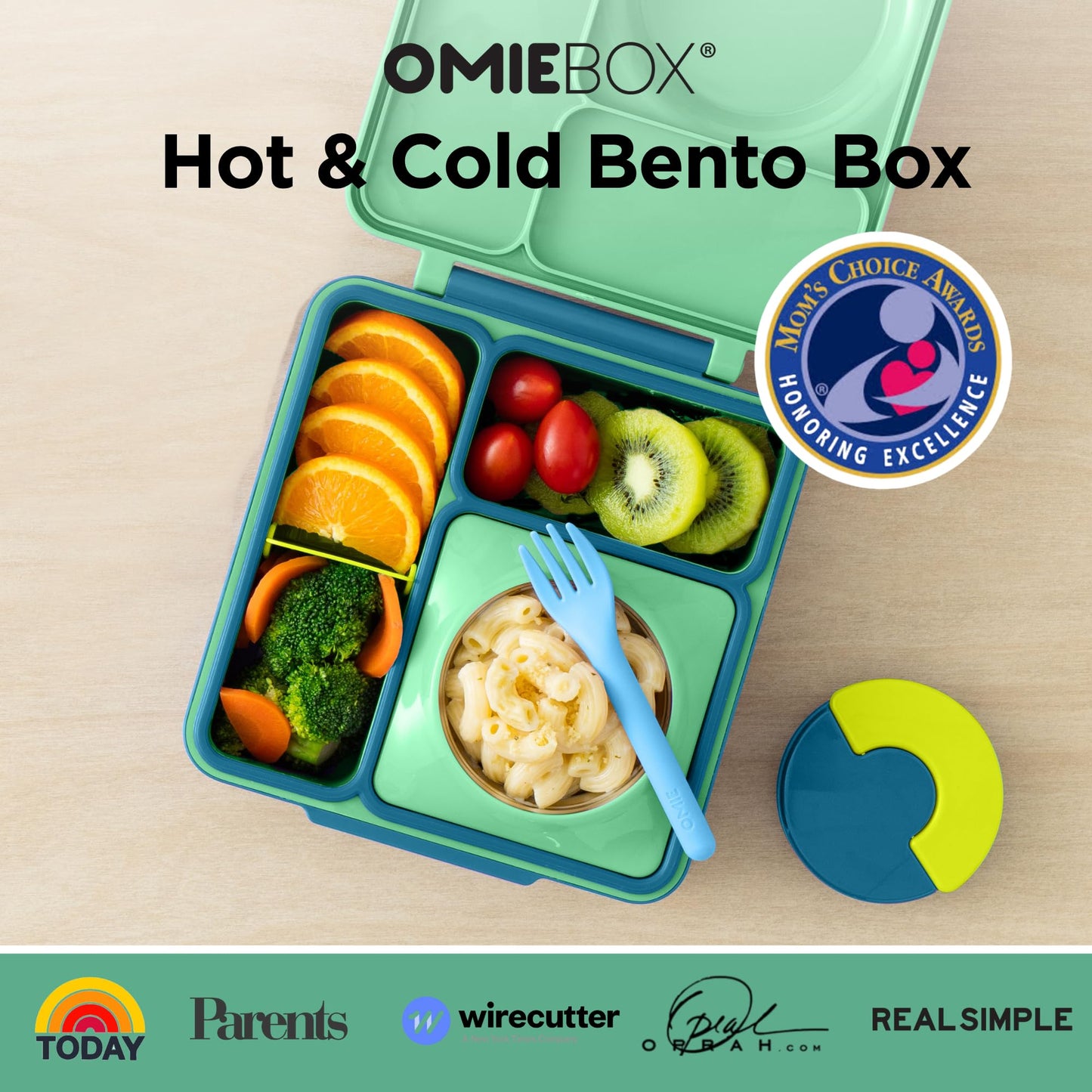 OmieBox Bento Box for Kids - Insulated Bento Lunch Box with Leak Proof Thermos Food Jar - 3 Compartments, Two Temperature Zones - (Meadow)