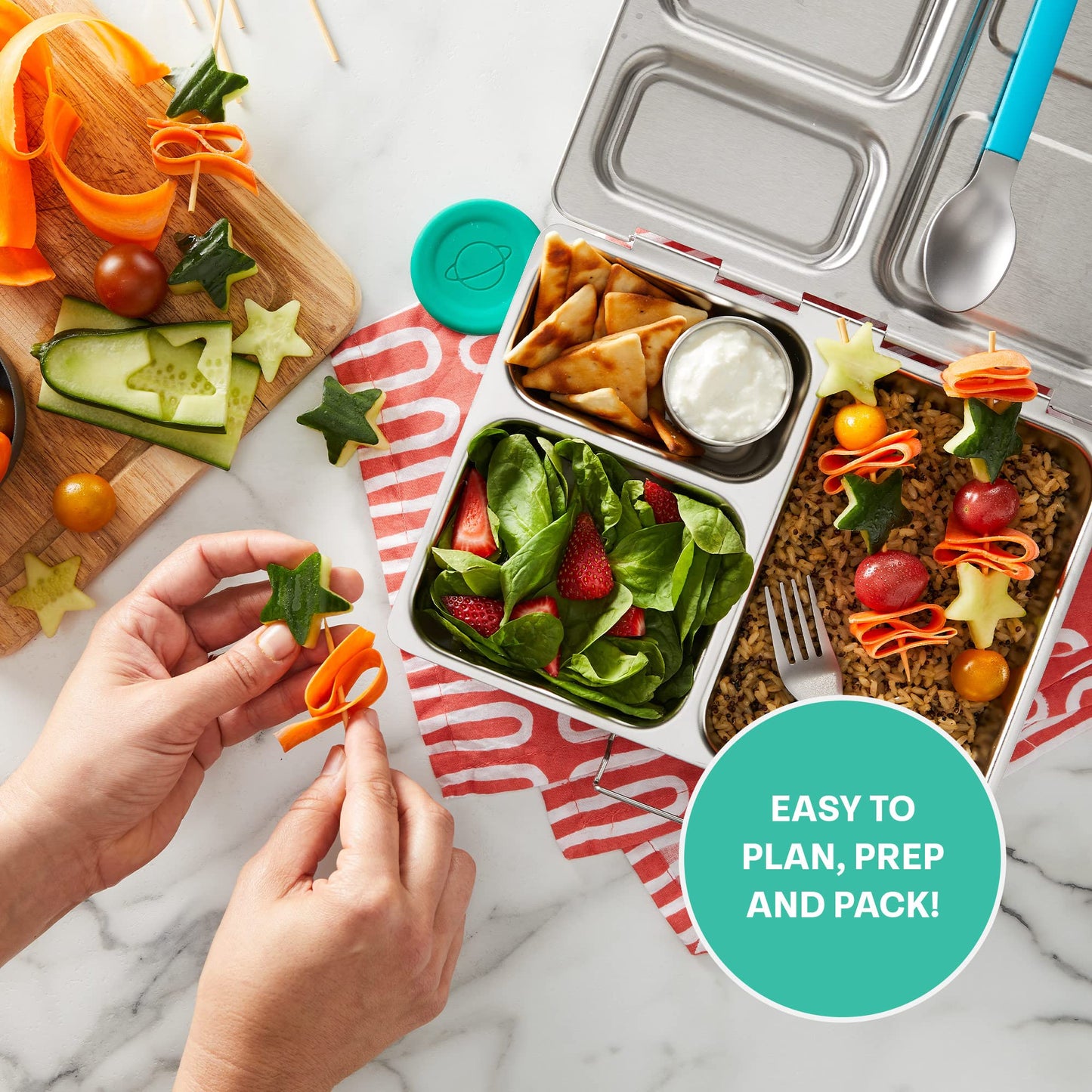 PlanetBox Launch Stainless Launch Bento Box Style Lunch Box for Kids with 3 Compartments – Durable, Dishwasher Safe & BPA-Free Food Container