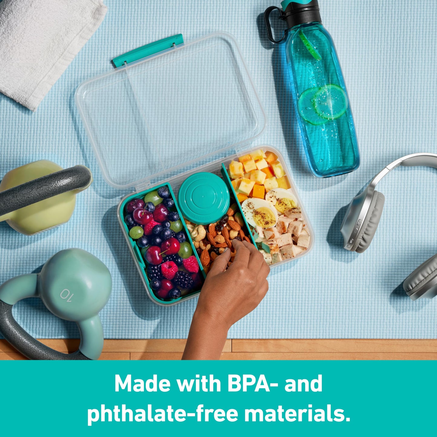 Sistema TO GO Bento Box Create 1.48 L School Lunch Boxes With Compartments & Snack Pot BPA-Free 2 Count Minty Teal