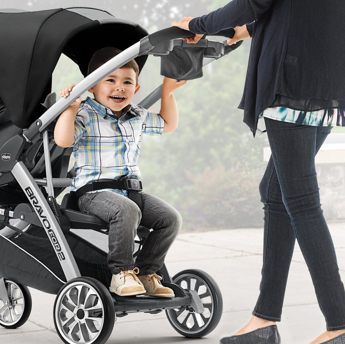 Chicco BravoFor2 Standing/Sitting Double Stroller - Iron | Black/Grey