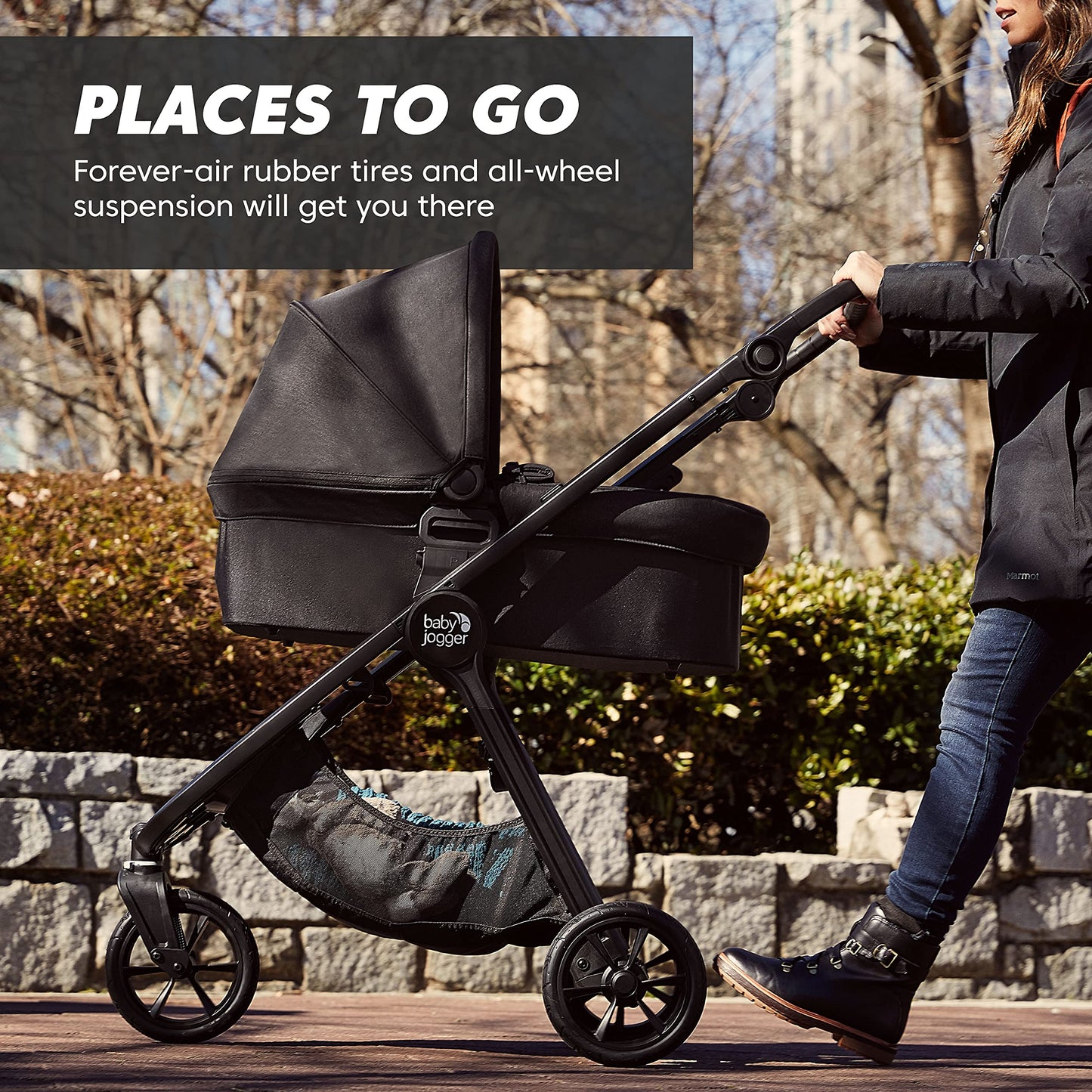 Baby Jogger City Mini GT2 All-Terrain Stroller Black Complete with Adjustable Handlebar Hand-Operated Parking Brake and car seat Adapter