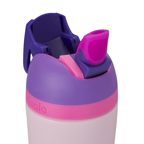 Owala Kids Flip Insulated Stainless-Steel Water Bottle with Straw and Locking Lid, 14-Ounce, Purple/Pink (Bunny Business)