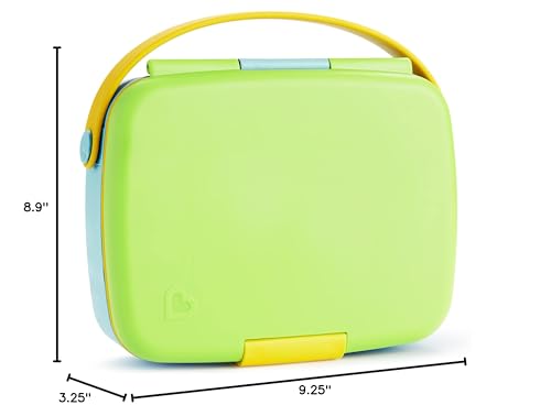 Munchkin Lunch Bento Box for Kids and Toddlers, Includes Stainless Steel Utensils, BPA-Free, 18 Months and Up, Blue/Green/Yellow