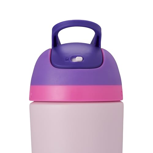 Owala Kids Flip Insulated Stainless-Steel Water Bottle with Straw and Locking Lid, 14-Ounce, Purple/Pink (Bunny Business)