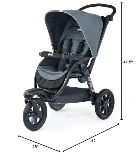 Chicco Activ3 Jogging Stroller, All-Terrain Stroller, Compatible with Chicco Infant Car Seats (not Included), Baby Travel Gear | Eclipse/Grey