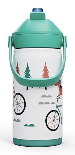 CamelBak Thrive Flip Straw Kids Bite Valve Stainless Steel Water Bottle Biking Dogs, 12oz