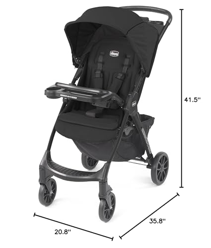 Chicco Mini Bravo Plus Lightweight Stroller for Babies and Toddlers, 3-Position Reclining Seat and UPF-Rated Canopy, Child and Parent Trays, Self-Standing Fold | Storm/Black