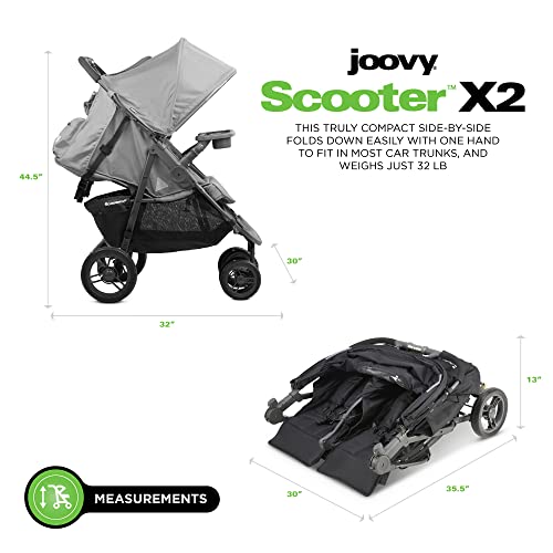 Joovy Scooter X2 Side-by-Side Double Stroller Featuring Dual Snack Trays, One-Handed Fold, Multi-Position Reclining Seats, Adjustable Leg Rests, and in-Seat Storage (Charcoal)