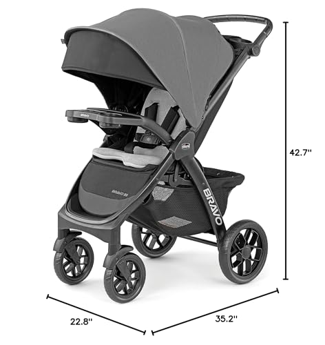 Chicco Bravo LE ClearTex Full-Size Stroller for Babies and Toddlers, UPF-Rated Canopy, GREENGUARD Gold Certified, Lightweight, One-Hand Compact Fold | Pewter/Grey