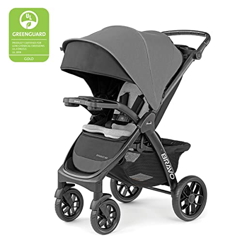 Chicco Bravo LE ClearTex Full-Size Stroller for Babies and Toddlers, UPF-Rated Canopy, GREENGUARD Gold Certified, Lightweight, One-Hand Compact Fold | Pewter/Grey