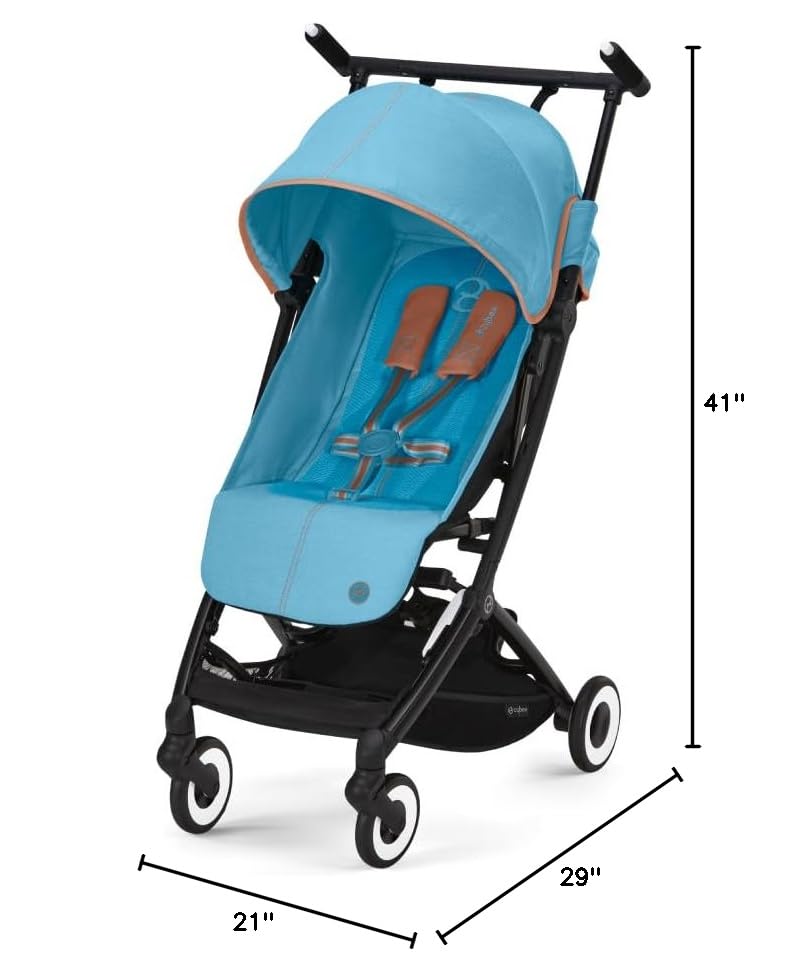 Cybex Libelle Lightweight pockit Travel Baby Stroller - Carry-On Compliant Compact Fold, One-Hand Adjustable Recline - Compatible with CYBEX Car Seats, Beach Blue