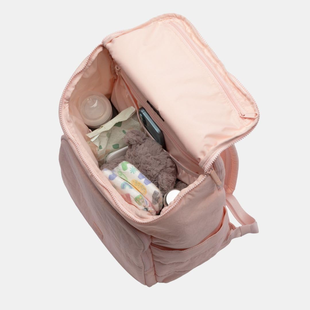 Freshly Picked Zurich Diaper Bag Backpack – Lightweight Nylon Baby Bag for Mom, 17 Pockets, Wide Opening, Insulated Pockets, Laptop and Luggage Sleeve, Wipeable & Spill-Resistant (Lotus)