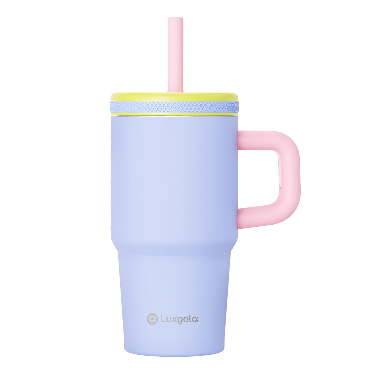 Luxgola Kids 20 oz Tumbler with Handle, Leak-Proof Screw-On Lid with Removable Silicone Straw, Spill Proof, Reusable Stainless Steel Insulated Water Bottle, Gifts for Boys and Girls, Ice Blue Mix