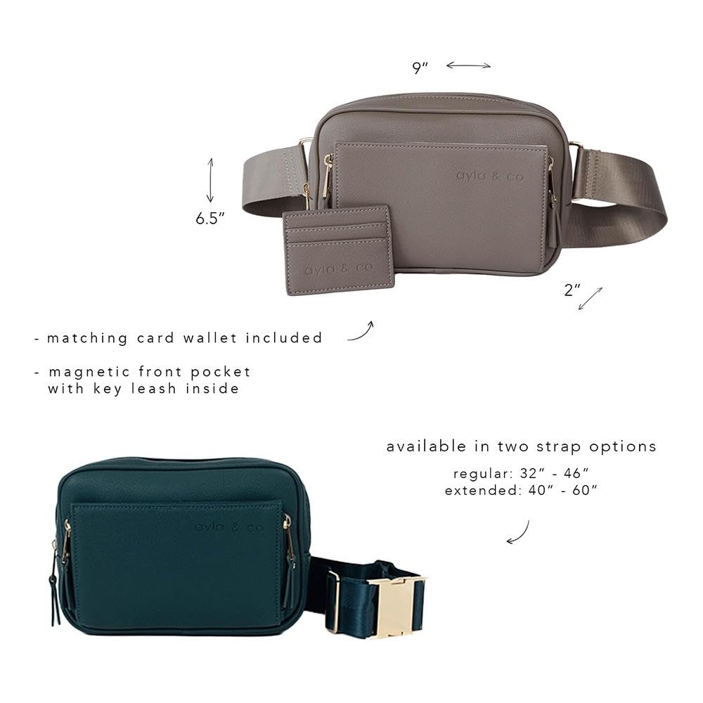 AYLA & CO Women's Fanny Pack Adjustable Belt Bag with Crossbody Style, Magnetic Pocket, Key Leash, and Charging Pocket, Regular Strap 32-46 Inch, Peacock