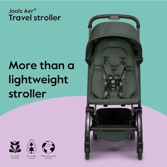 Joolz AER+ Lightweight & Compact Travel Stroller - Portable One-Hand Fold Design - Ergonomic Seat for Infant & Toddler (up to 50 lb) - XXL Sun Hood - Stroller for Airplane -Travel Pouch- Forest Green