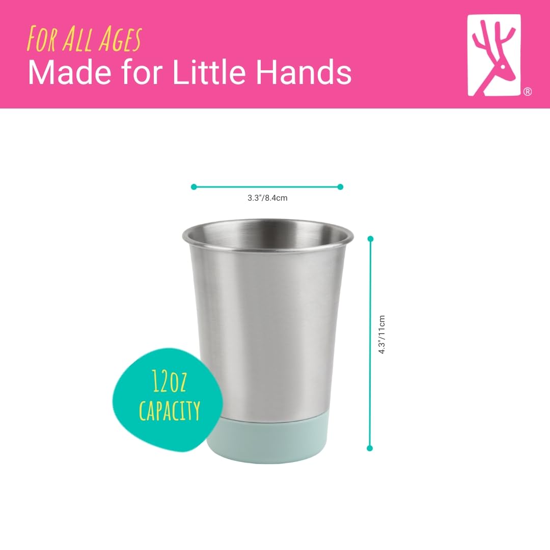Elk and Friends Stainless Steel Kids + Toddler Drinking Cups | 12oz Tumblers with Colored Base | Durable + Stackable | Travel, Camping + Outdoors | Dishwasher Safe | 4 Pack