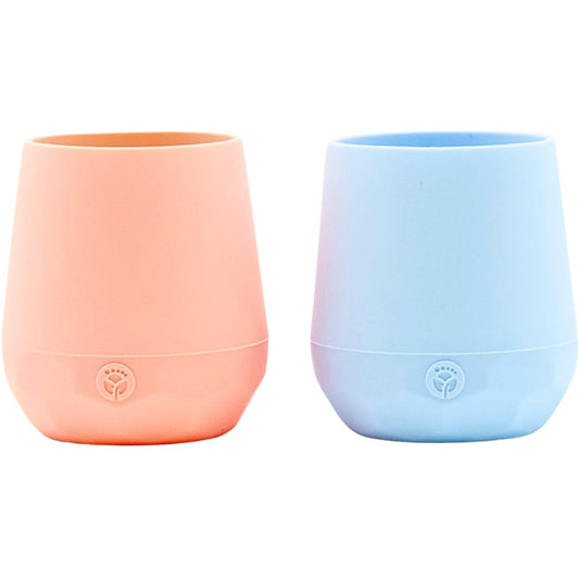 WeeSprout Silicone Baby Training Cups - Set of 2 Soft Silicone Cups - 2 oz Open Cup for Baby 6+ Months - Non-Slip Grip, Weighted Base - Gentle on Gums & Teeth (Pastel Blue & Pastel Coral)