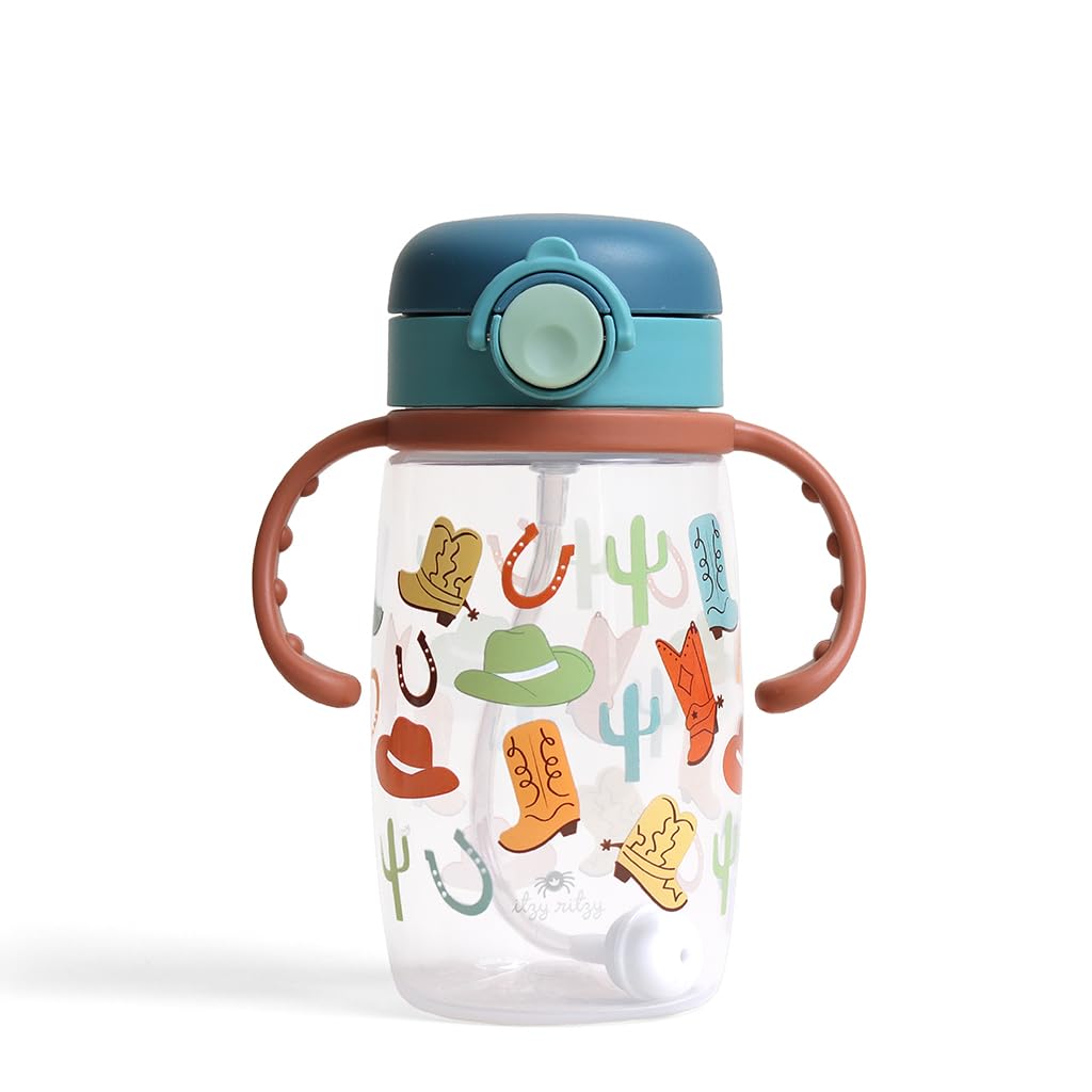 Itzy Ritzy Sippy Cup for Toddlers – Weighted Silicone Straw, Easy-Grip Handles, Snap-Close Leak-Proof Lid, BPA-Free & Dishwasher Safe – Bottle-to-Cup Transition Cup, 13oz (Western)