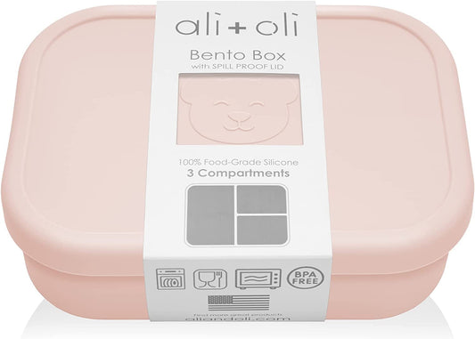Ali+Oli Silicone Bento Box (Blush) Lunch Box for Kids, Toddlers, Preschoolers & Adults | BPA-Free and Spill-Proof | Ideal for School, and On-the-Go Meals| Perfect for Lunch, Snacks, and Meals