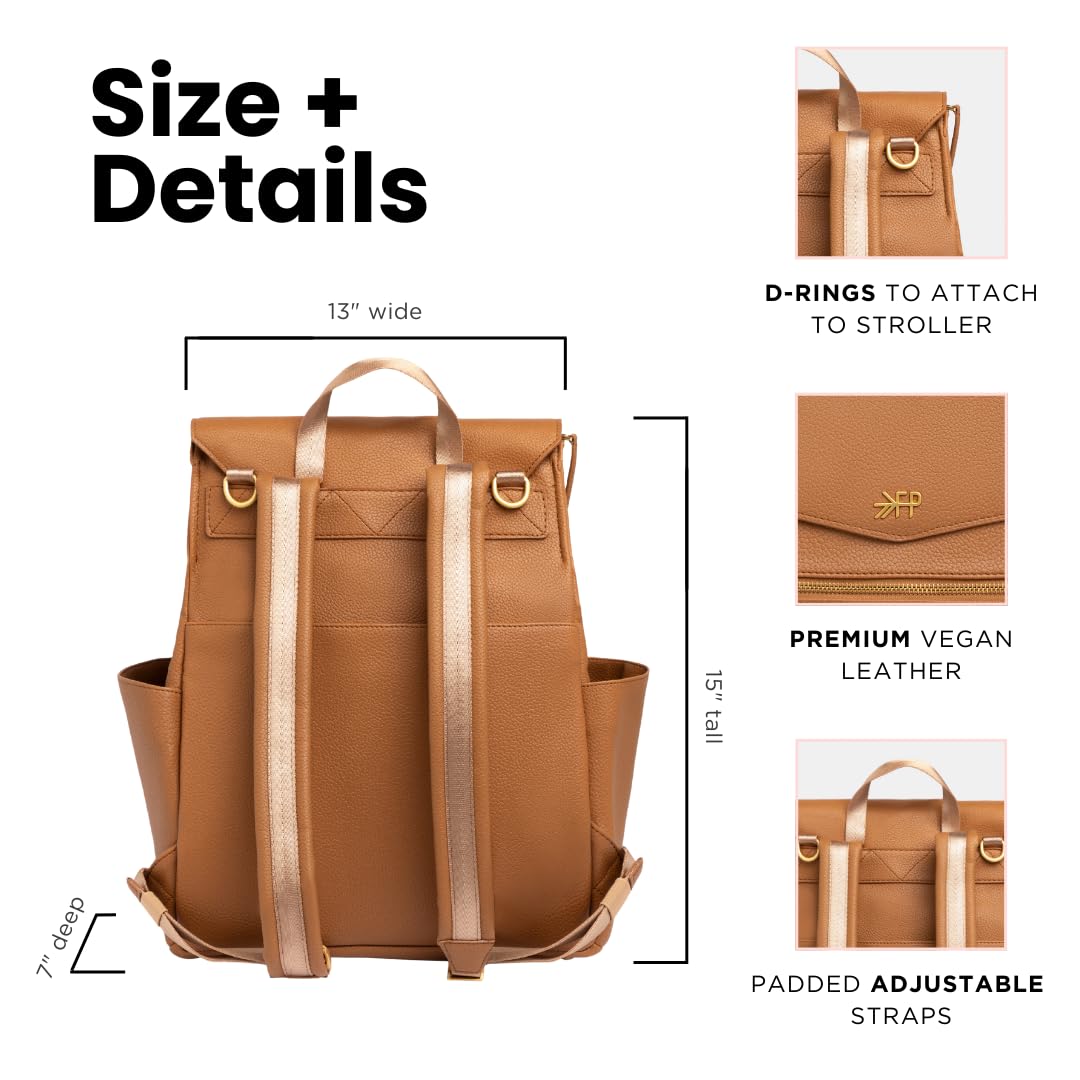 Freshly Picked Classic Diaper Bag II Backpack – Premium Vegan Leather, Large Capacity Baby Bag with Changing Pad, Stylish & Functional for Moms & Dads, Butterscotch