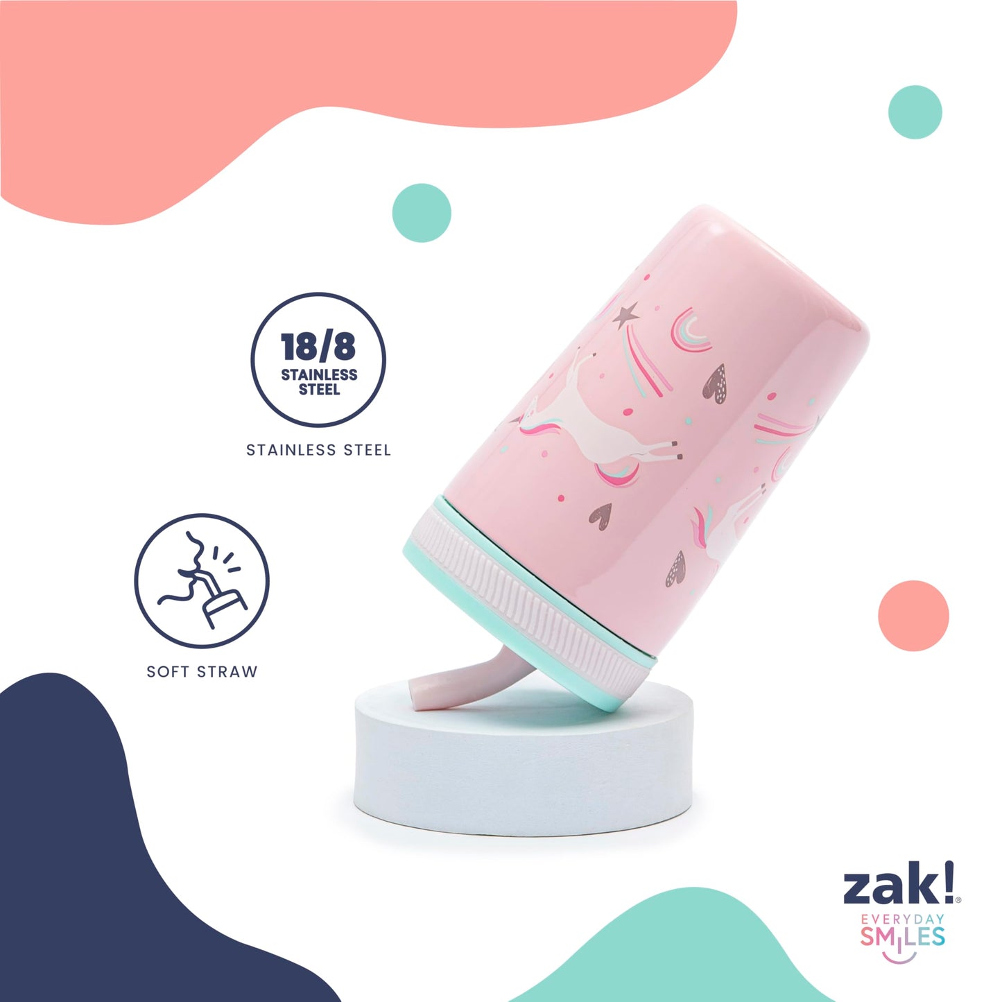 Zak Designs Kelso Tumbler Toddler Cup For Travel or At Home, 12oz Vacuum Insulated Stainless Steel Sippy Cup With Leak-Proof Design is Perfect For Kids (Happy Fruit)