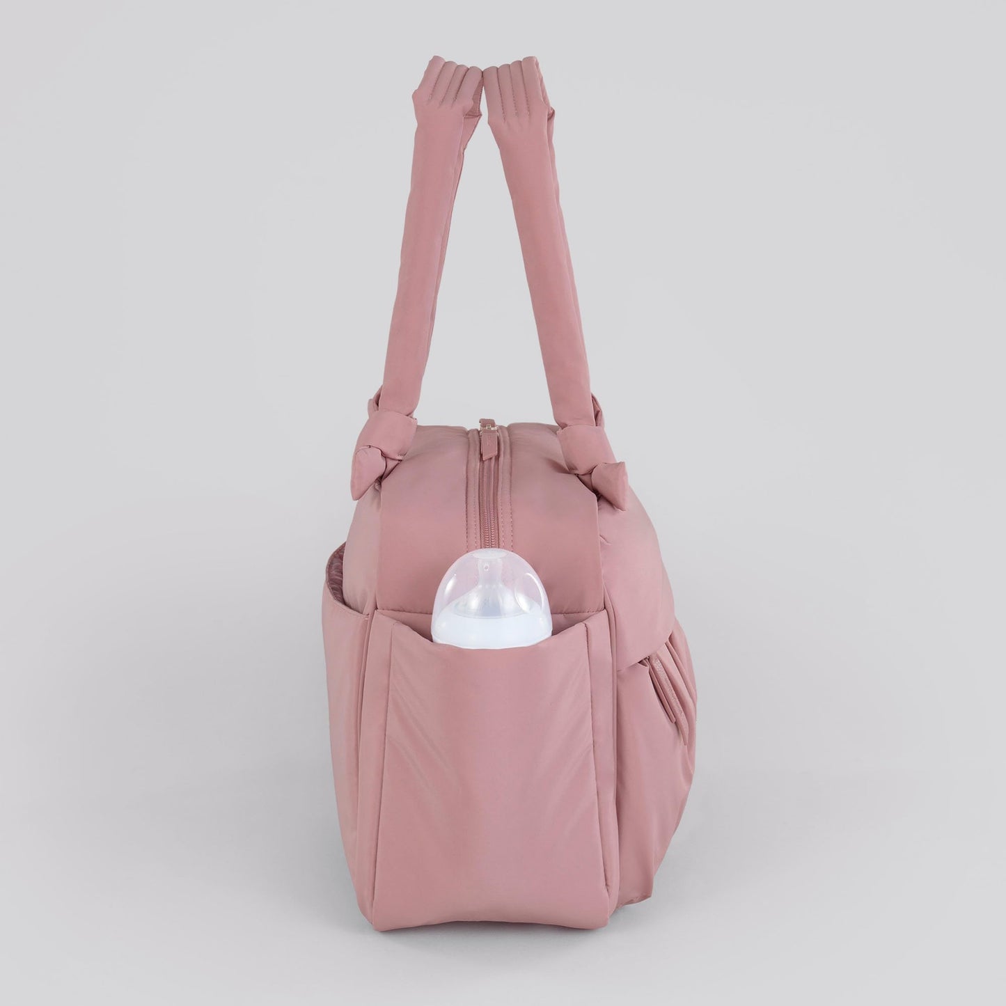 Motherhood Knotted Bows Duffle Diaper Bag Diaper Bag - Large Capacity Baby Bag for Travel, Waterproof with Insulated Pockets & Changing Pad, Dusty Rose