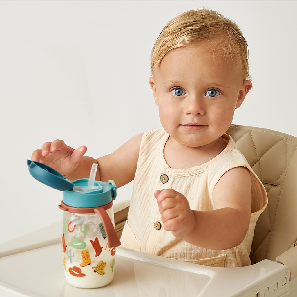 Itzy Ritzy Sippy Cup for Toddlers – Weighted Silicone Straw, Easy-Grip Handles, Snap-Close Leak-Proof Lid, BPA-Free & Dishwasher Safe – Bottle-to-Cup Transition Cup, 13oz (Western)
