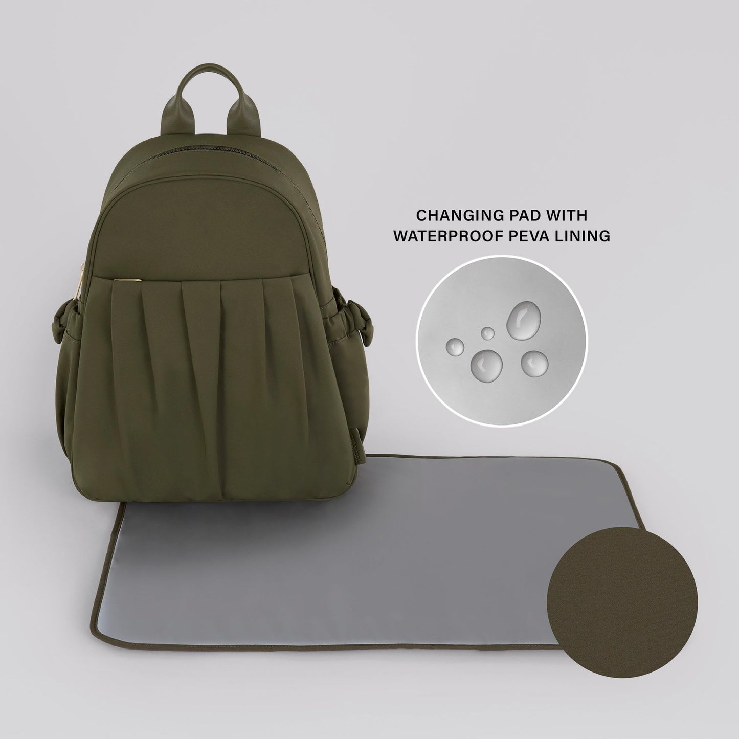 Motherhood Gathered Pocket Backpack Diaper Bag Diaper Backpack - Large Capacity Baby Bag for Travel, Waterproof with Insulated Pockets & Changing Pad & Stroller Straps, Olive